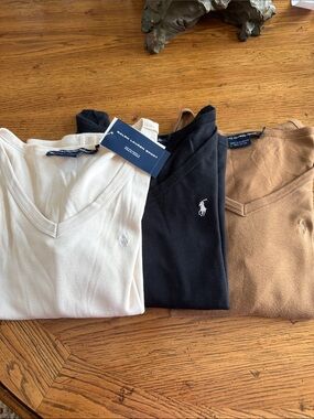 3RalphLaurenSportCreamNWTBlack&BrownEUC💯SoftCottonEmbroideredPony3/4 Sleeves M